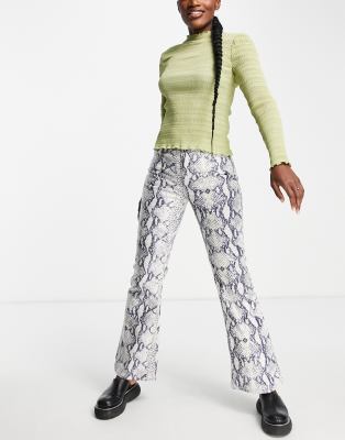 Topshop Snake Print Jamie Flares In White | ModeSens