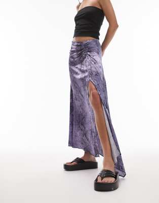 Shop Topshop Snake Print Ruched Side Midi Skirt In Purple