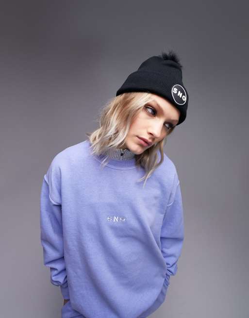 Topshop – Sno – Blå sweatshirt med broderad logga i vintagetvätt, del av set