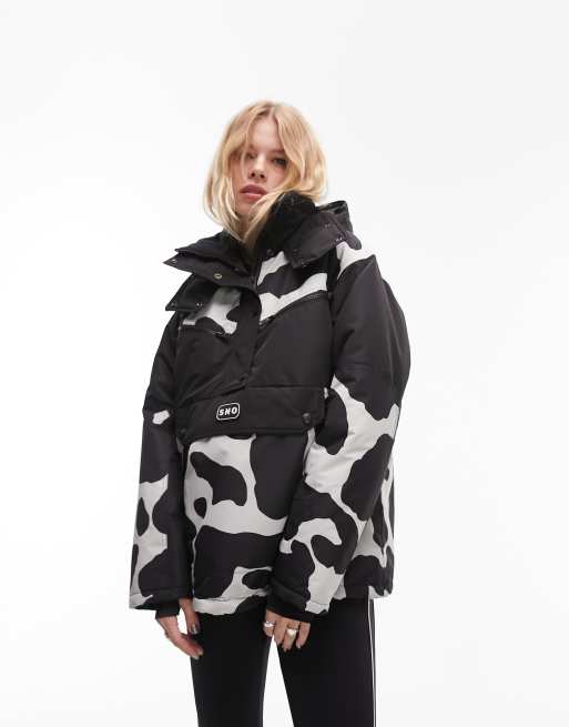 Topshop – Sno – Blockfärgad skidjacka med huva och kort dragkedja