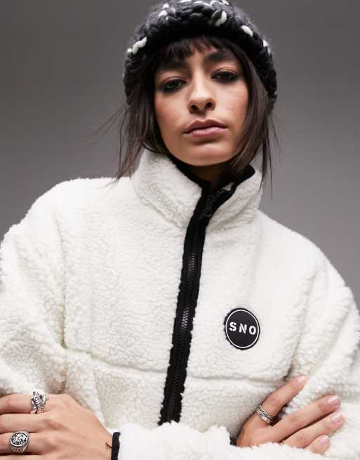 Topshop Sno borg zip through fleece jacket in cream ASOS