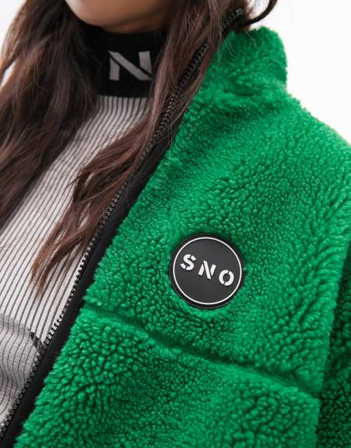 Topshop Sno borg zip through fleece jacket in green