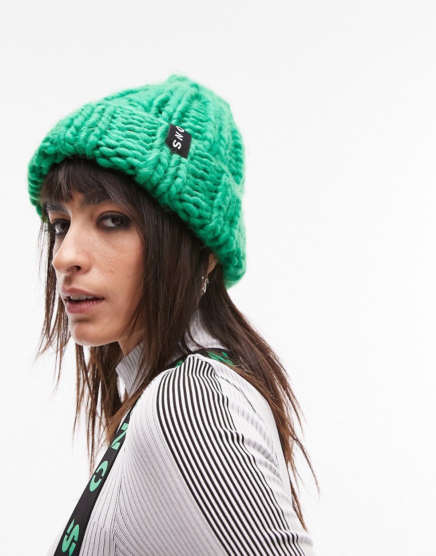 Topshop Sno chunky knit beanie in green