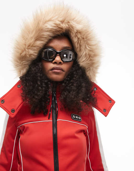 Topshop Sno Combinaison de ski ajustee puis evasee Rouge