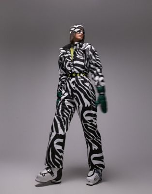 Topshop Sno ski suit with hood and belt in zebra print - ASOS Price Checker
