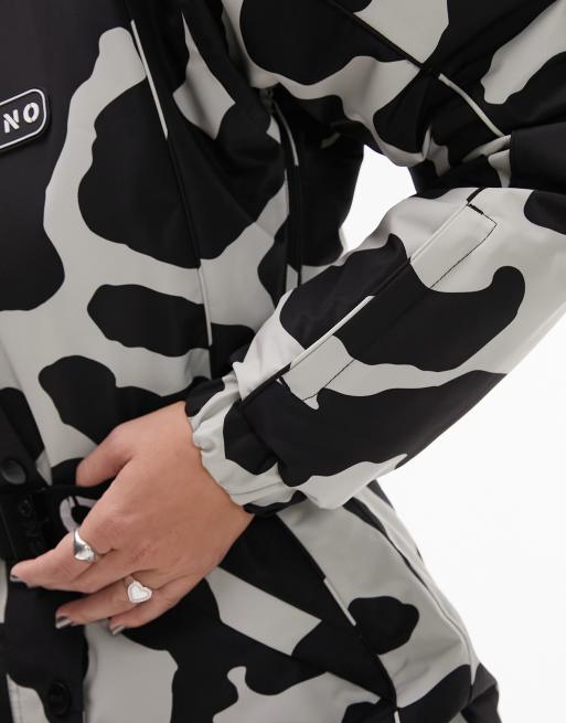 ASOS Topshop Sno cow print zip through borg fleece jacket in multi