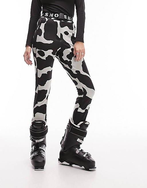 Topshop Sno cow print stretch slim leg ski pants with stirrups in