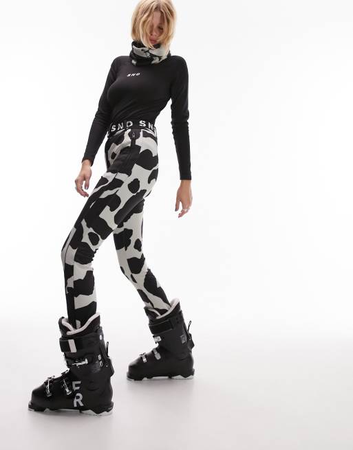 Topshop Sno cow print stretch slim leg ski trouser with stirrups in multi