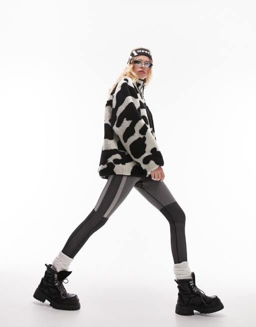 Topshop Sno cow print zip through borg fleece jacket in multi, 2 of 7