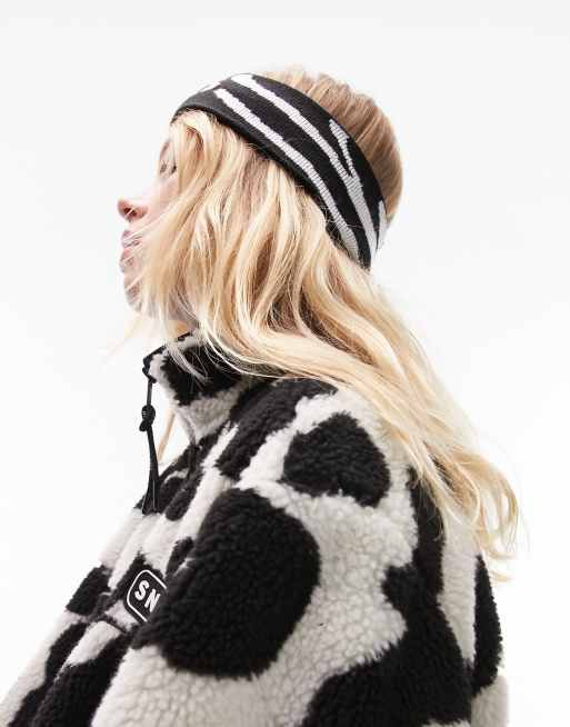 Topshop Sno cow print zip through borg fleece jacket in multi, 4 of 7