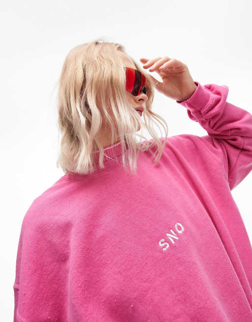 Topshop Sno embroidered logo vintage wash sweatshirt in pink part of a set