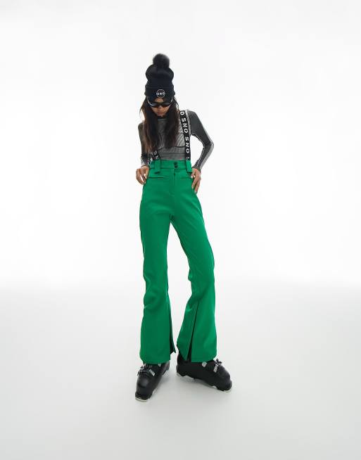 Topshop Sno flared ski pants with braces in green