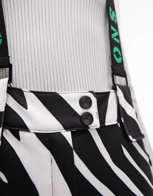 Topshop Sno flared ski pants with braces in zebra print