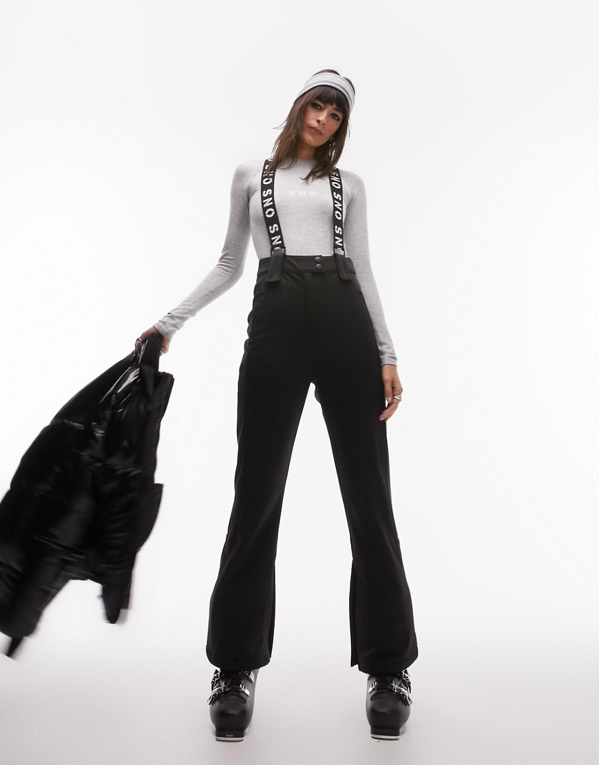 Topshop Sno Flared Ski Pants With Suspenders In Black