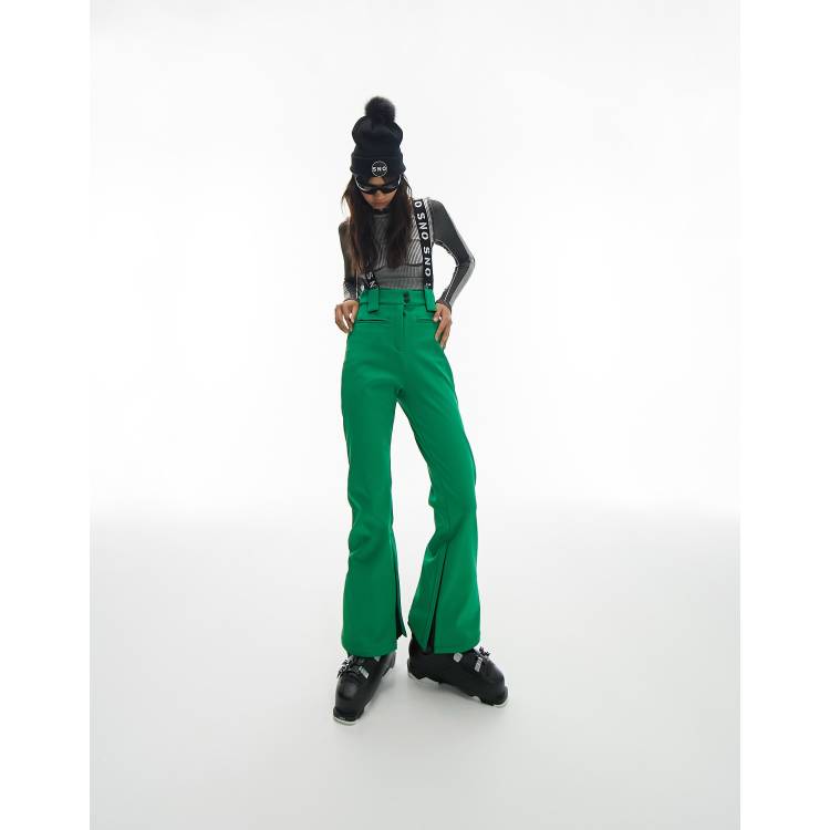 Topshop Sno flared ski pants with suspenders in red