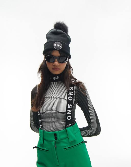 Topshop Sno flared ski pants with suspenders in green