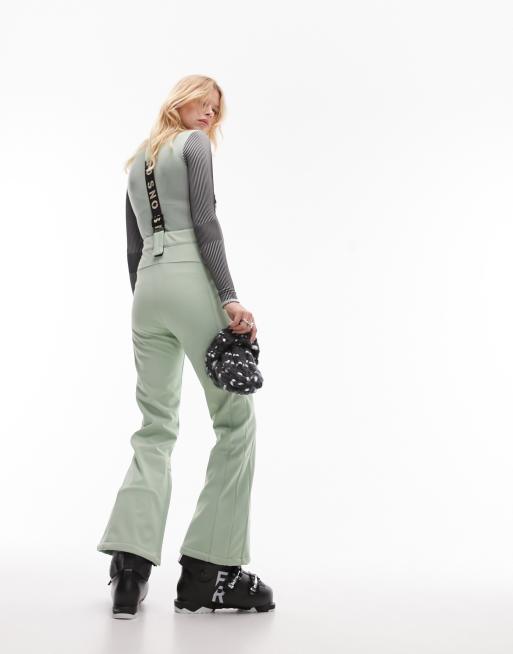 Topshop Sno flared ski pants with suspenders in mint