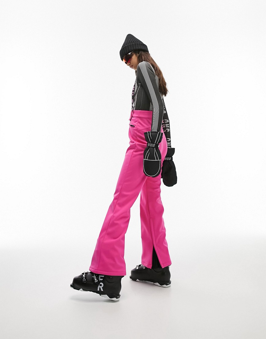 Topshop Sno flared ski pants with suspenders in pink