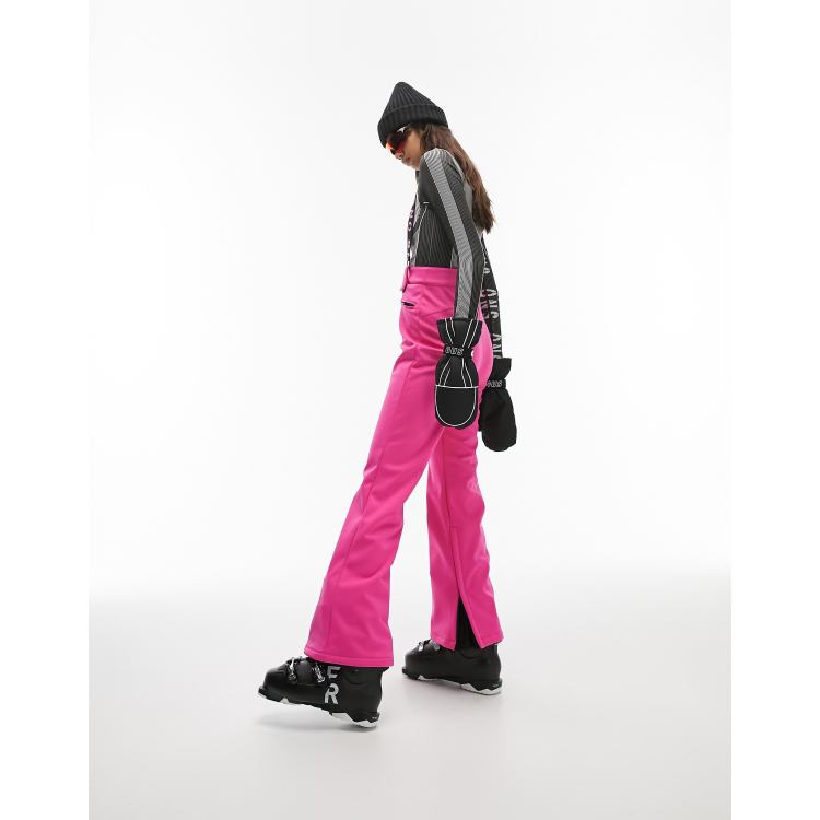 Topshop Sno flared ski pants with suspenders in pink