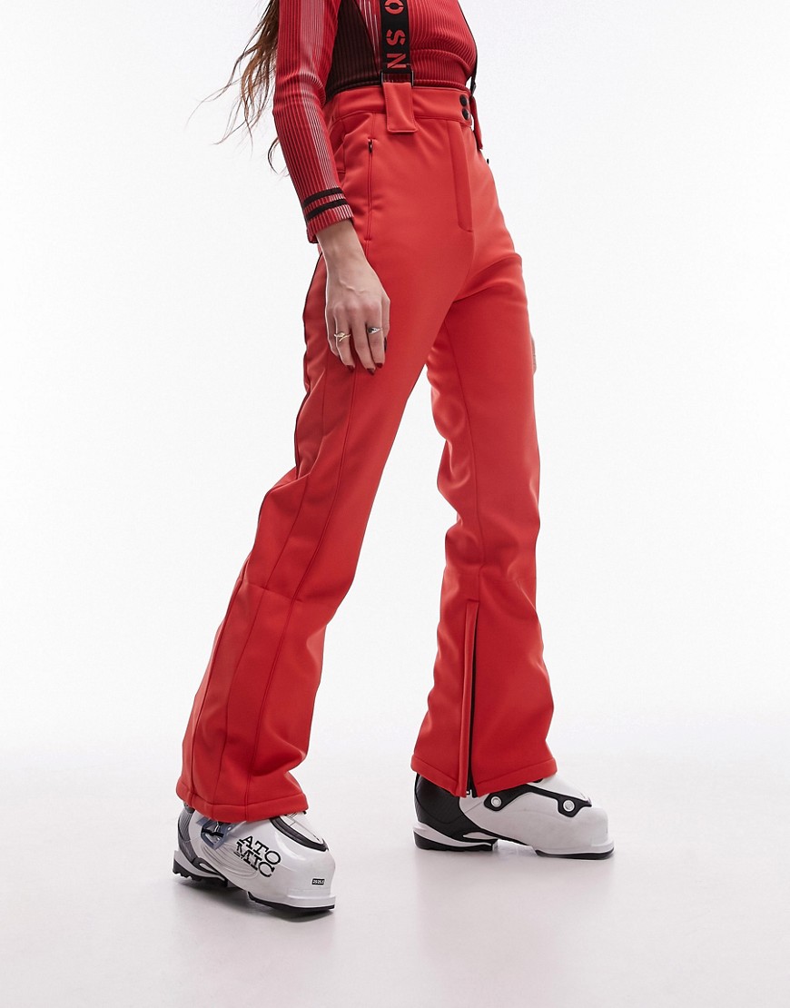 Sno flared ski pants with suspenders in red-Yellow