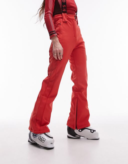 Topshop Sno flared ski pants with suspenders in red