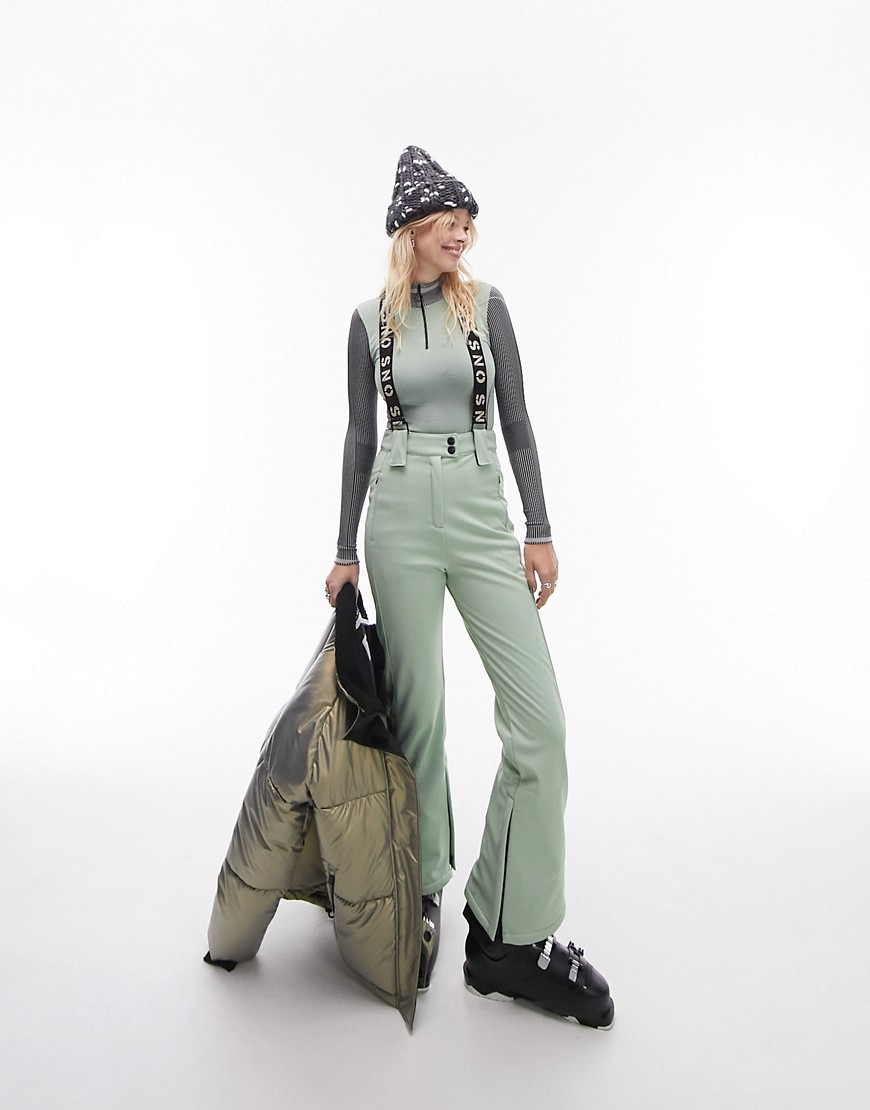 Topshop Sno flared ski trouser with braces in mint-Green
