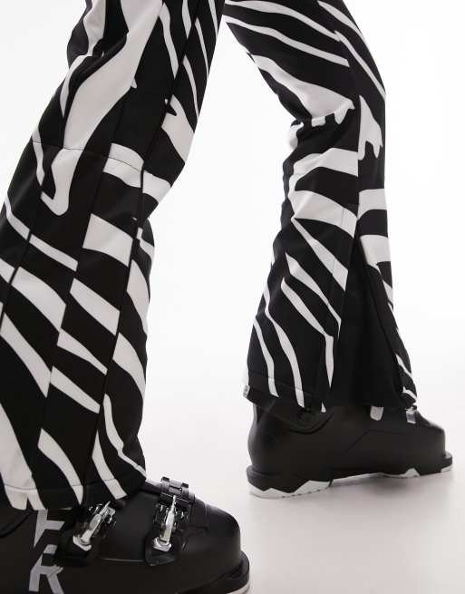 Topshop Sno flared ski pants with braces in zebra print