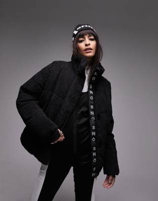 Shop Topshop Sno Funnel Neck Puffer Ski Jacket In Black Cord