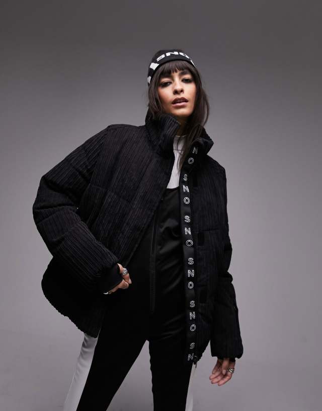 Topshop Sno funnel neck puffer ski jacket in black cord