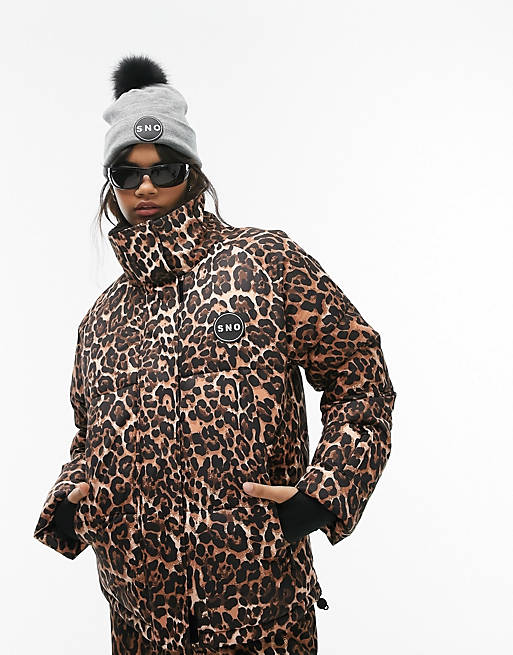 Topshop Sno funnel neck puffer ski jacket in leopard print | ASOS