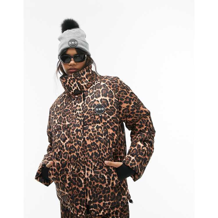 Topshop Sno funnel neck puffer ski jacket in leopard print