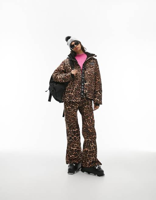 Topshop Sno funnel neck puffer ski jacket in leopard print