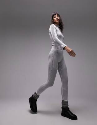 Topshop - Sno - Gerippte, nahtlose Baselayer-Skileggings in Grau, Kombiteil