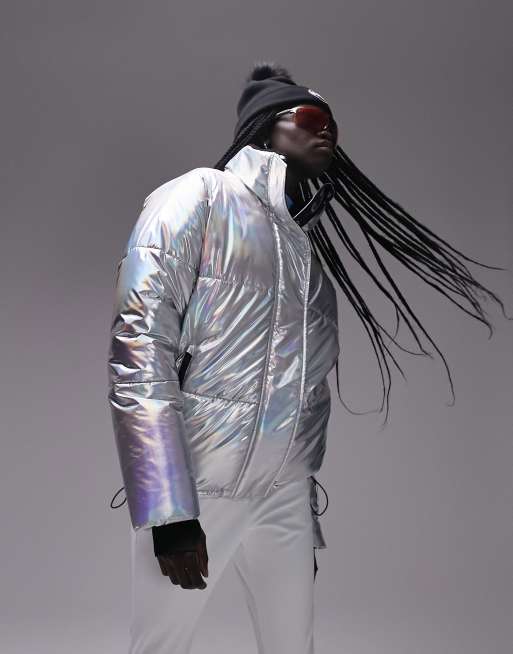 Topshop - Sno - Giacca da sci imbottita con collo a imbuto color argento metallizzato