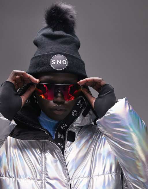 Topshop - Sno - Giacca da sci imbottita con collo a imbuto color argento metallizzato, 3 di 5