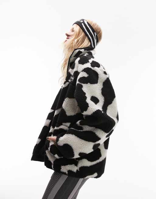 Topshop - Sno - Giacca in pile borg con stampa pezzata multicolore con zip