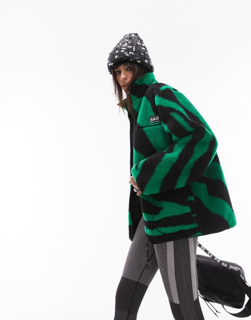 Topshop - Sno - Giacca in pile borg con stampa zebrata multicolore con zip