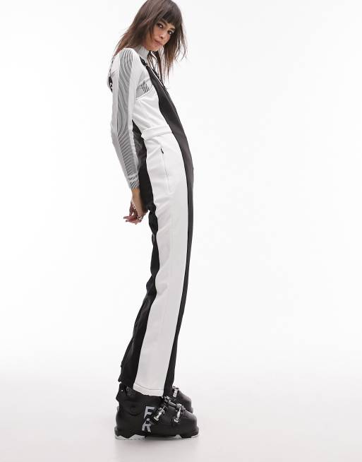 Topshop Sno High Rise Ski Salopettes In Monochrome-white