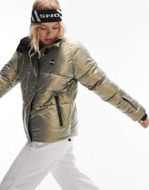 Topshop Sno funnel neck puffer ski jacket in metallic silver