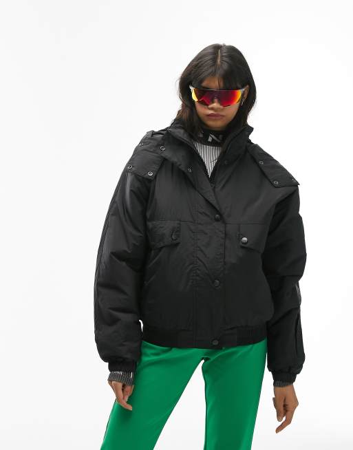 Topshop Sno hooded ski puffer jacket in black