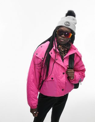 Topshop Sno hooded puffer ski jacket in pink - ASOS Price Checker