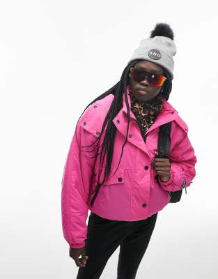 Topshop Sno hooded puffer ski jacket in pink - ASOS Price Checker