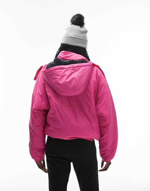 Topshop Sno hooded puffer ski jacket in pink