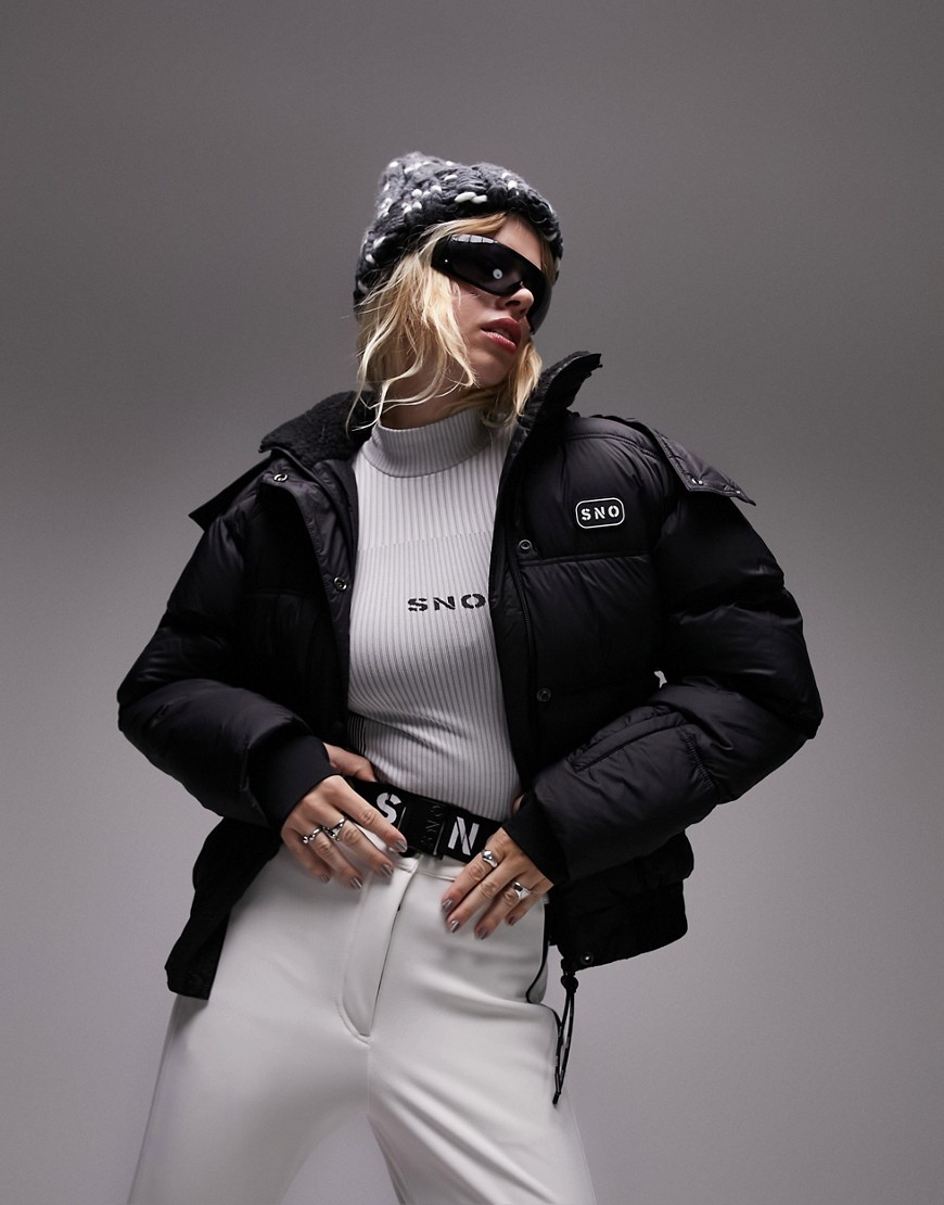 Topshop Sno hooded ski puffer jacket in black