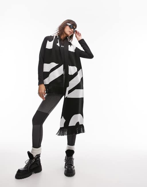 Topshop Sno jaquard scarf in mono