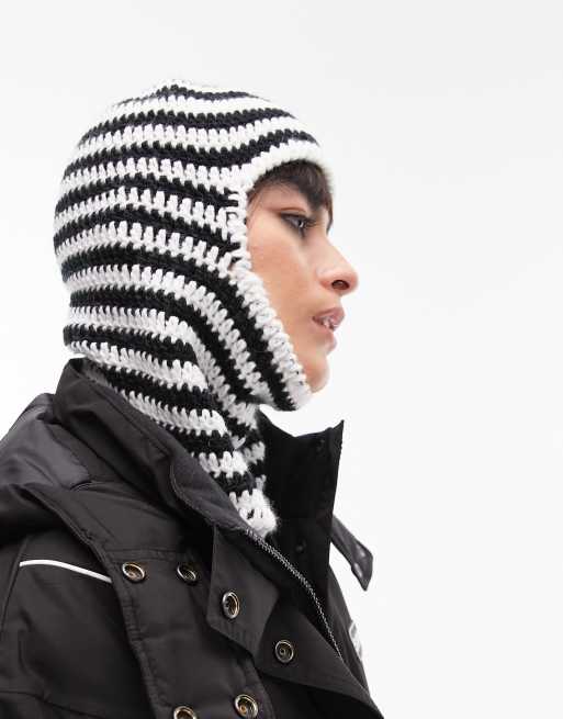Topshop Sno knitted stripe balaclava in mono, 2 of 7