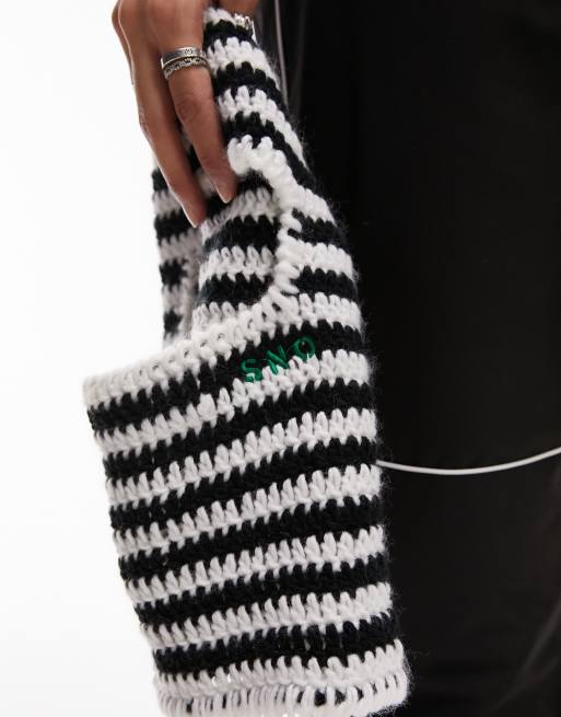 Topshop Sno knitted stripe balaclava in mono, 3 of 7