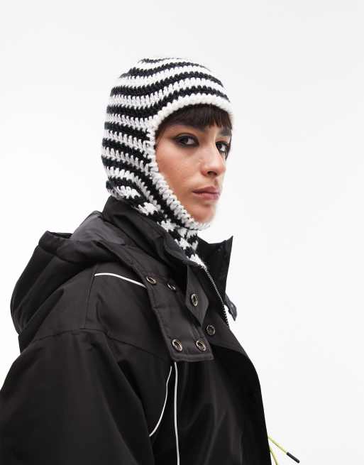 Topshop Sno knitted stripe balaclava in mono, 6 of 7