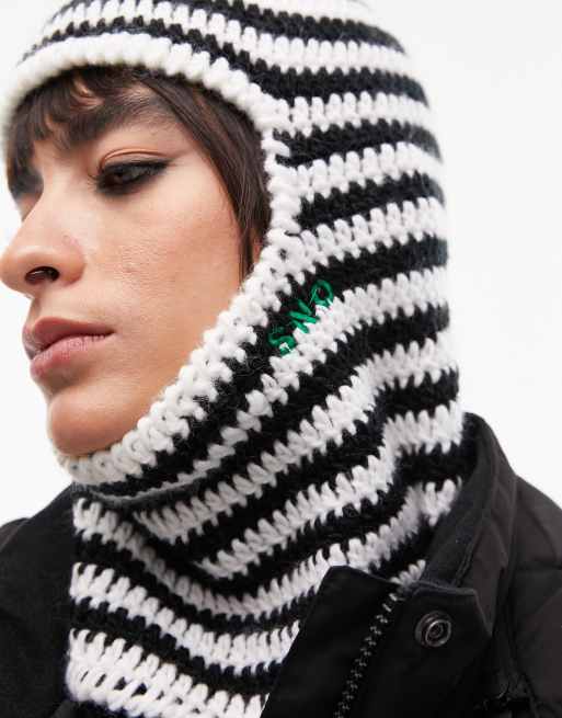 Topshop Sno knitted stripe balaclava in mono, 7 of 7