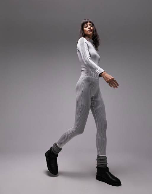 Topshop - Sno - Leggings base layer grigi a coste senza cuciture in coordinato